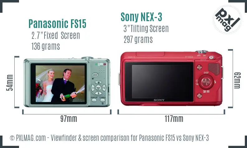 Panasonic FS15 vs Sony NEX-3 Screen and Viewfinder comparison