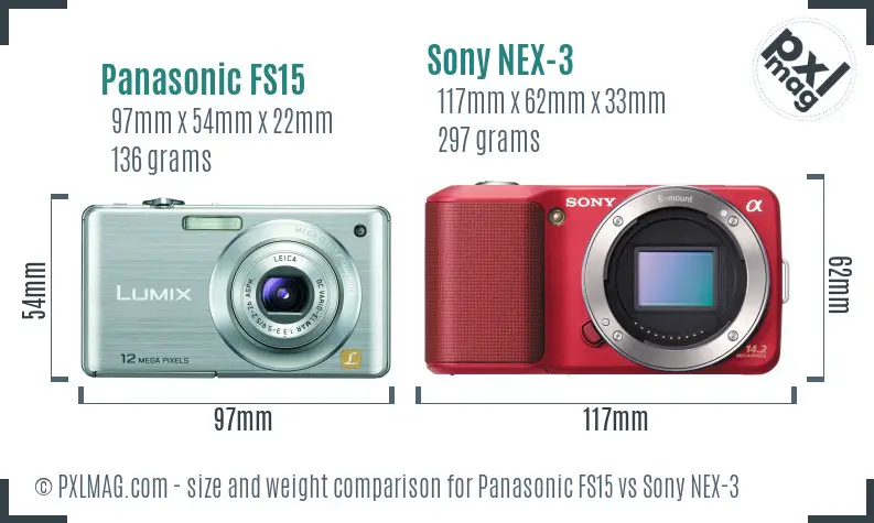 Panasonic FS15 vs Sony NEX-3 size comparison