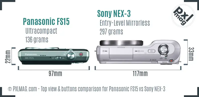 Panasonic FS15 vs Sony NEX-3 top view buttons comparison