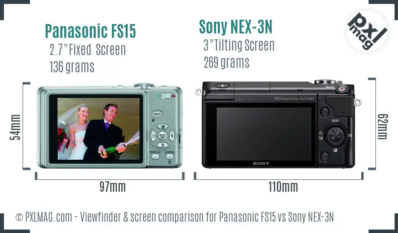 Panasonic FS15 vs Sony NEX-3N Screen and Viewfinder comparison