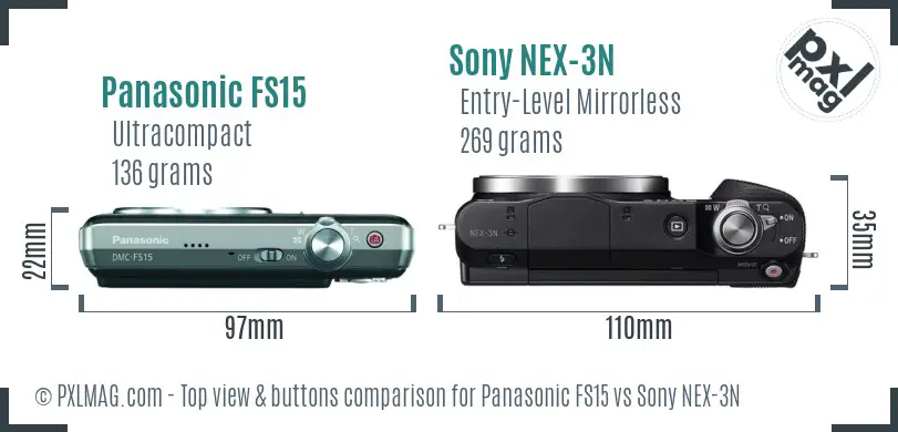 Panasonic FS15 vs Sony NEX-3N top view buttons comparison