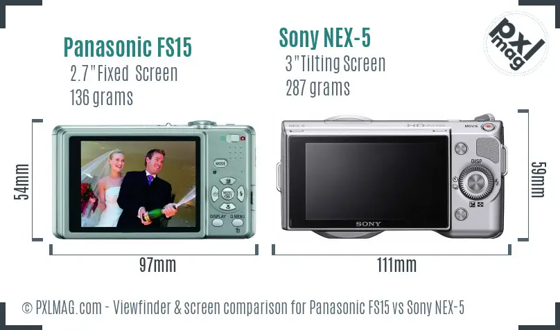 Panasonic FS15 vs Sony NEX-5 Screen and Viewfinder comparison