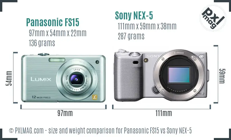 Panasonic FS15 vs Sony NEX-5 size comparison