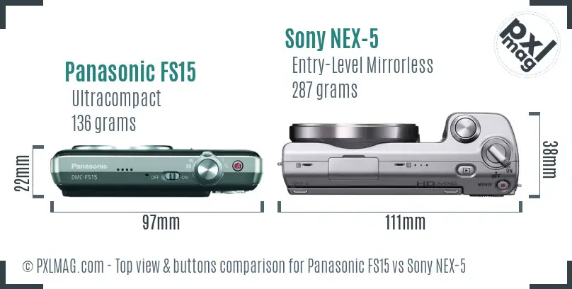 Panasonic FS15 vs Sony NEX-5 top view buttons comparison