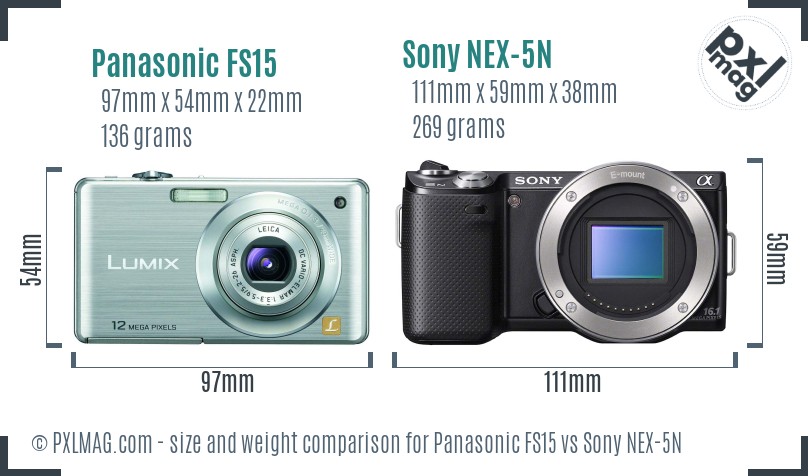 Panasonic FS15 vs Sony NEX-5N size comparison
