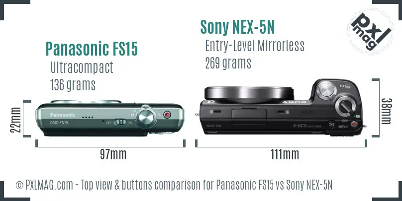 Panasonic FS15 vs Sony NEX-5N top view buttons comparison