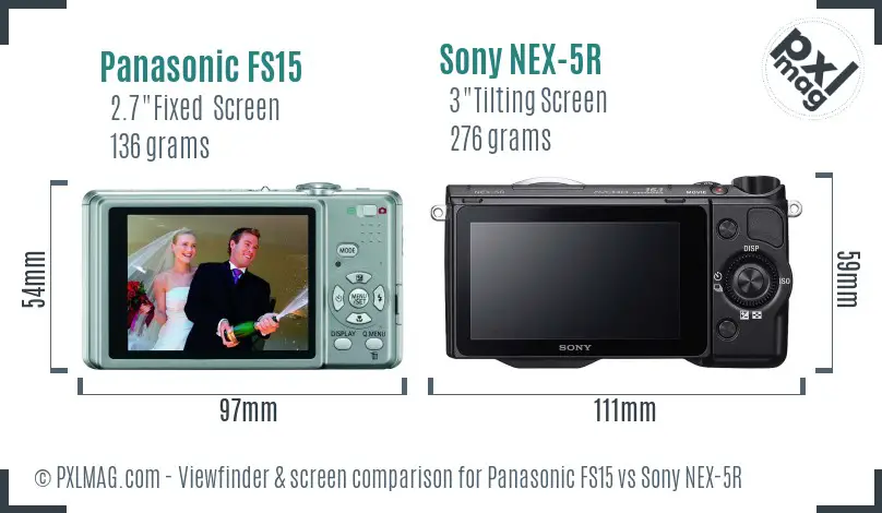 Panasonic FS15 vs Sony NEX-5R Screen and Viewfinder comparison