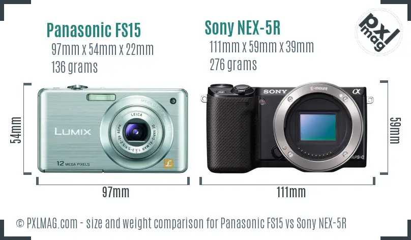 Panasonic FS15 vs Sony NEX-5R size comparison