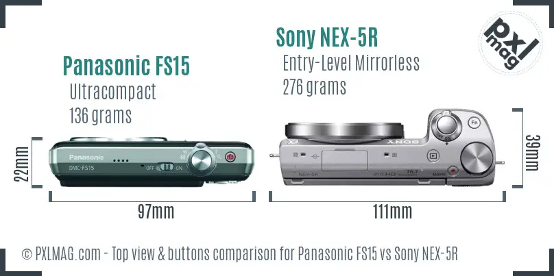 Panasonic FS15 vs Sony NEX-5R top view buttons comparison