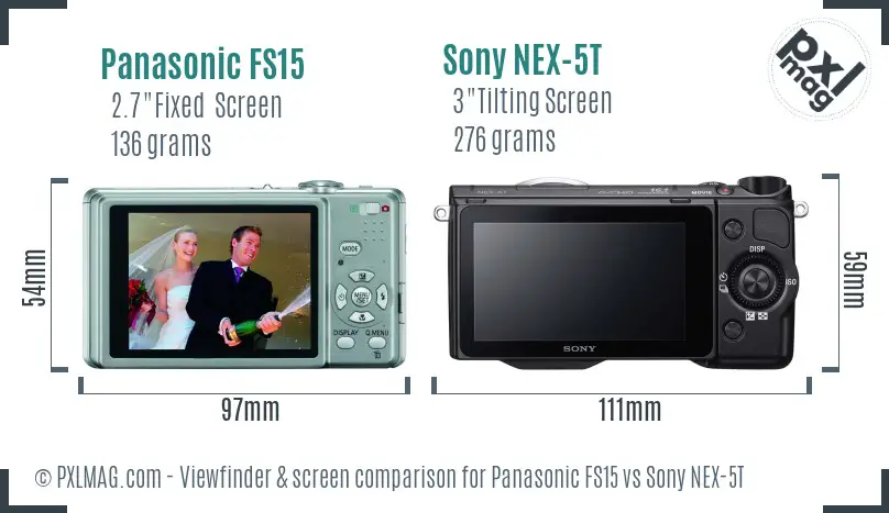 Panasonic FS15 vs Sony NEX-5T Screen and Viewfinder comparison