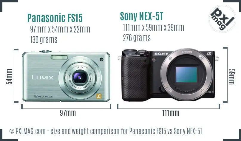 Panasonic FS15 vs Sony NEX-5T size comparison