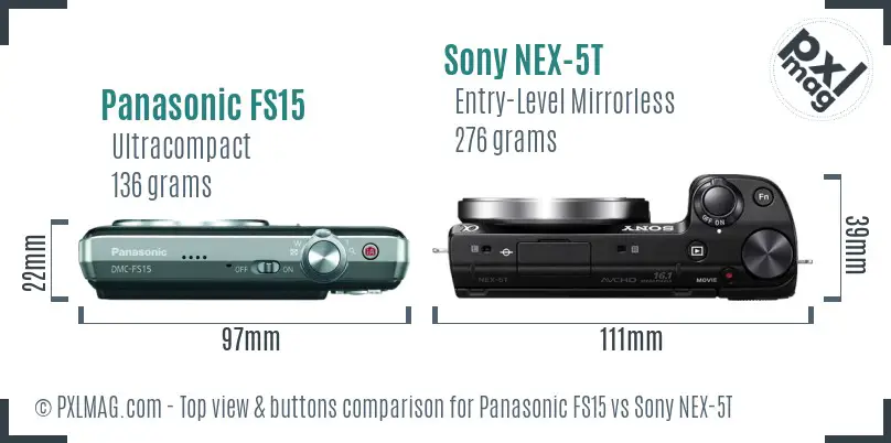 Panasonic FS15 vs Sony NEX-5T top view buttons comparison