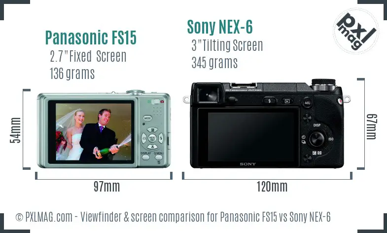 Panasonic FS15 vs Sony NEX-6 Screen and Viewfinder comparison