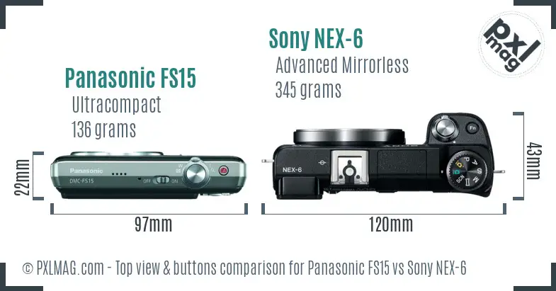 Panasonic FS15 vs Sony NEX-6 top view buttons comparison