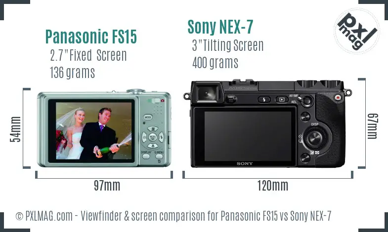 Panasonic FS15 vs Sony NEX-7 Screen and Viewfinder comparison