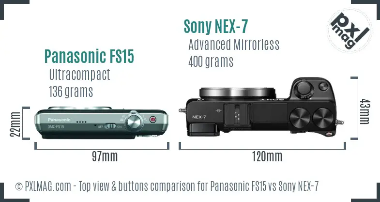 Panasonic FS15 vs Sony NEX-7 top view buttons comparison