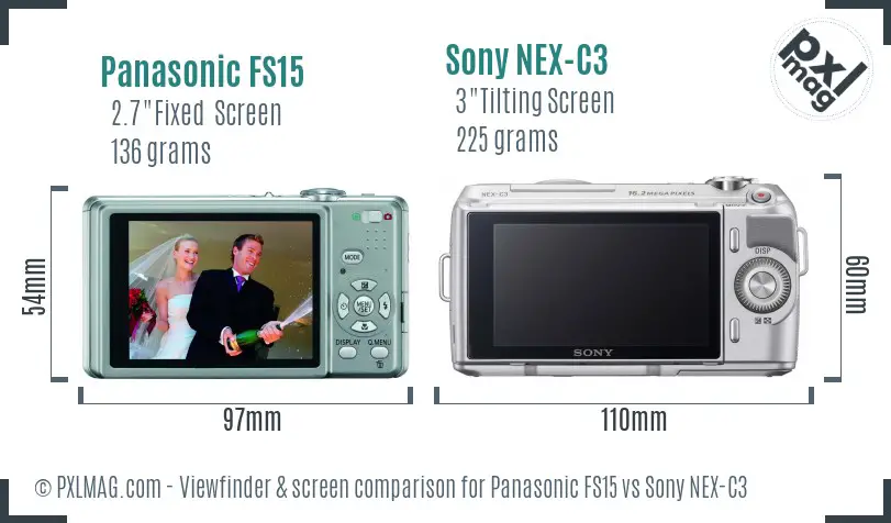 Panasonic FS15 vs Sony NEX-C3 Screen and Viewfinder comparison