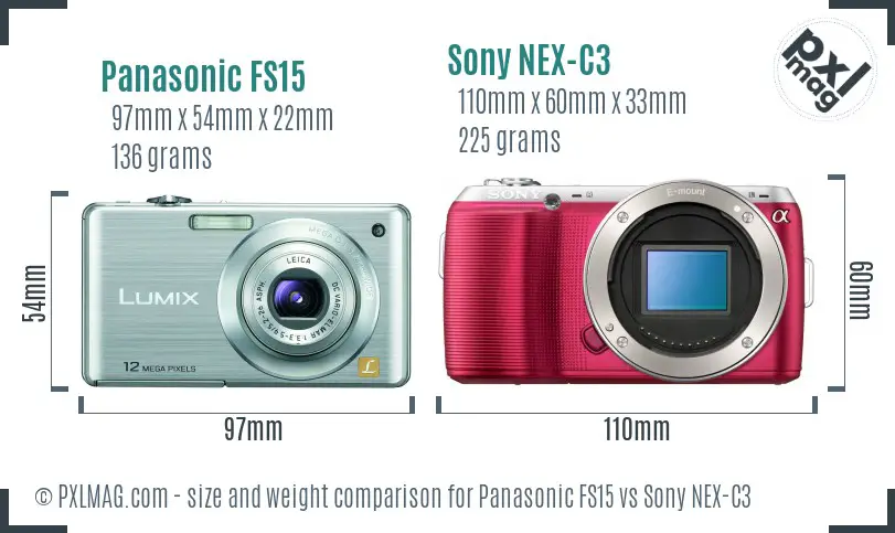 Panasonic FS15 vs Sony NEX-C3 size comparison