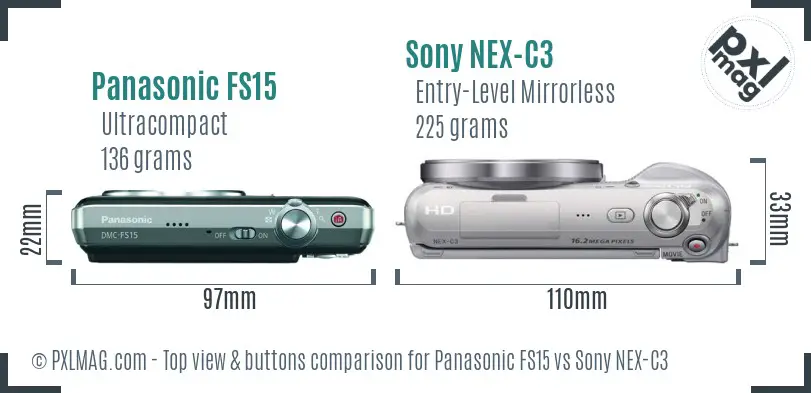 Panasonic FS15 vs Sony NEX-C3 top view buttons comparison