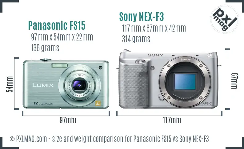Panasonic FS15 vs Sony NEX-F3 size comparison