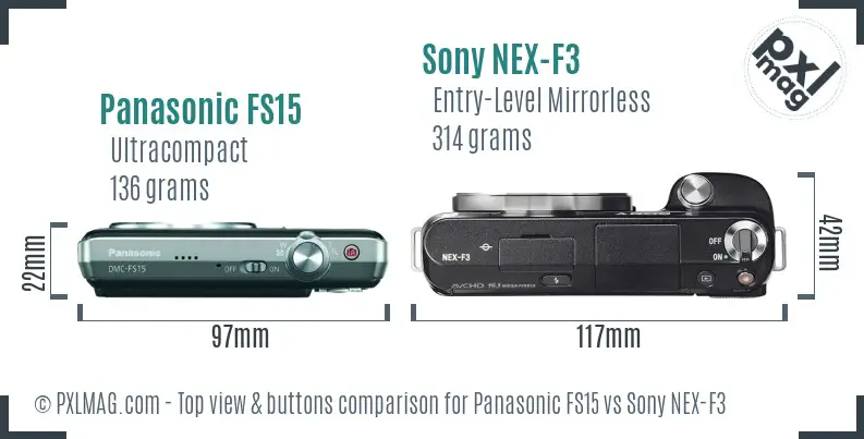 Panasonic FS15 vs Sony NEX-F3 top view buttons comparison