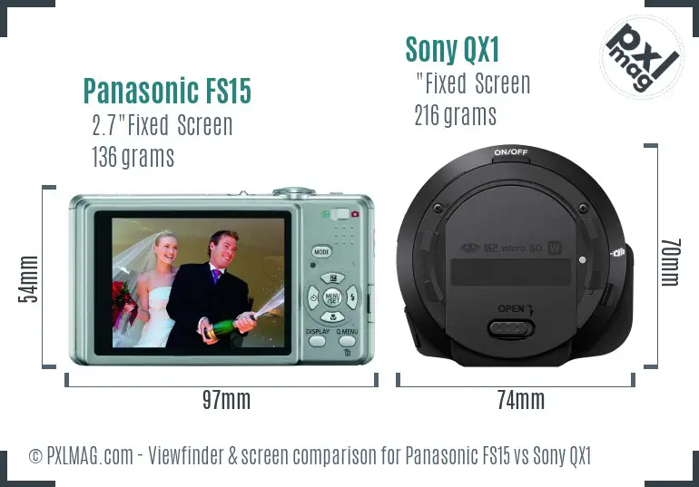 Panasonic FS15 vs Sony QX1 Screen and Viewfinder comparison