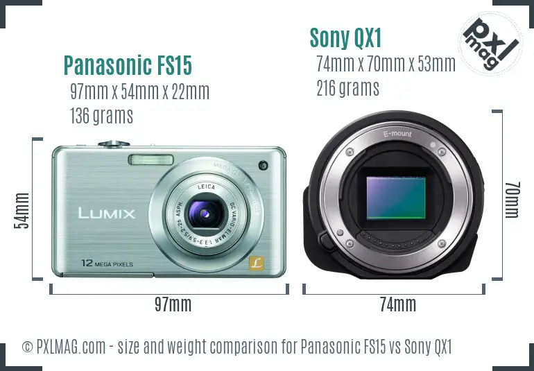 Panasonic FS15 vs Sony QX1 size comparison