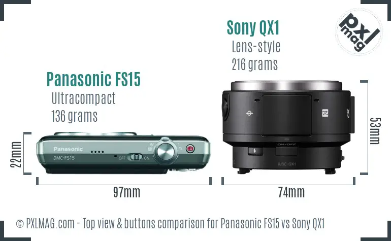 Panasonic FS15 vs Sony QX1 top view buttons comparison