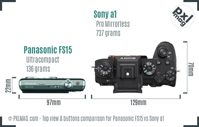 Panasonic FS15 vs Sony a1 top view buttons comparison