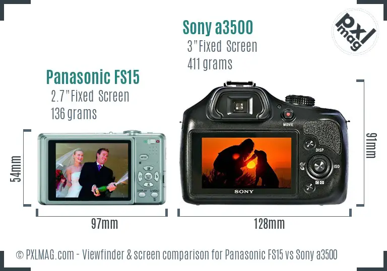 Panasonic FS15 vs Sony a3500 Screen and Viewfinder comparison
