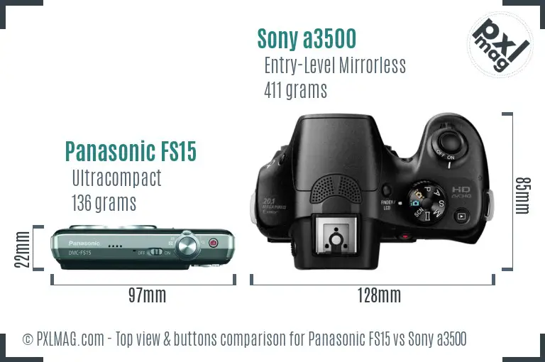 Panasonic FS15 vs Sony a3500 top view buttons comparison