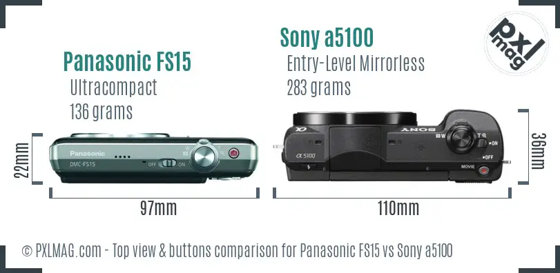 Panasonic FS15 vs Sony a5100 top view buttons comparison Panasonic FS15 vs Sony a5100 top view buttons comparison