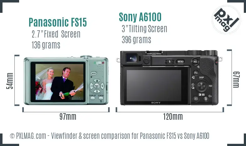 Panasonic FS15 vs Sony A6100 Screen and Viewfinder comparison Panasonic FS15 vs Sony A6100 Screen and Viewfinder comparison