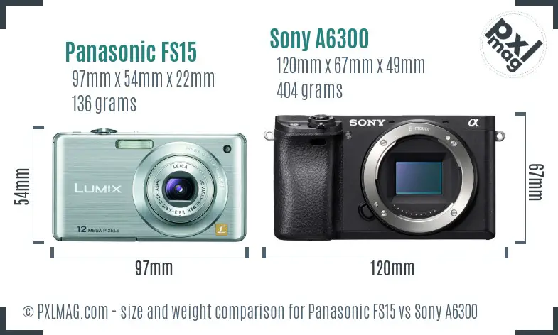 Panasonic FS15 vs Sony A6300 size comparison