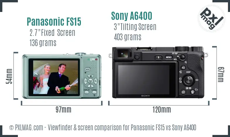Panasonic FS15 vs Sony A6400 Screen and Viewfinder comparison