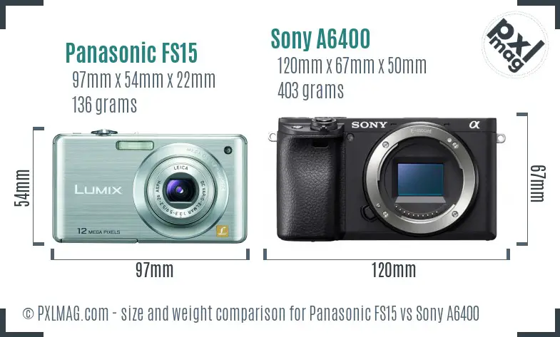 Panasonic FS15 vs Sony A6400 size comparison