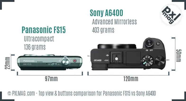 Panasonic FS15 vs Sony A6400 top view buttons comparison