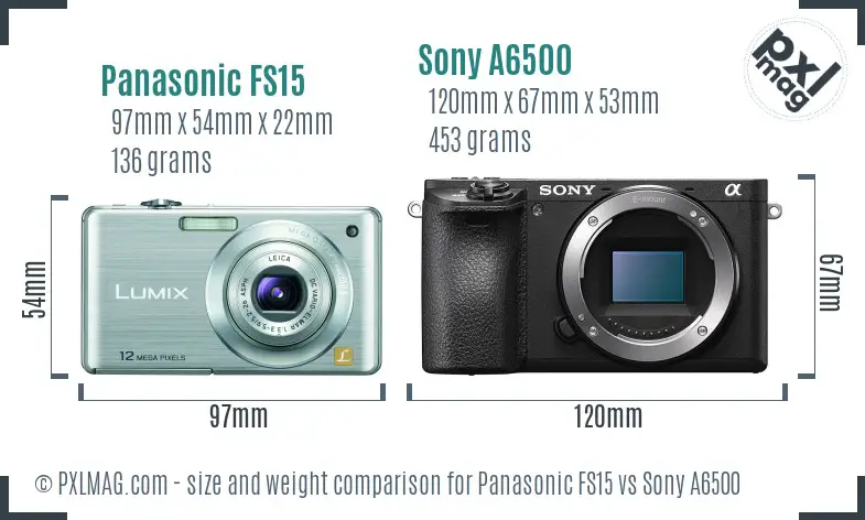 Panasonic FS15 vs Sony A6500 size comparison