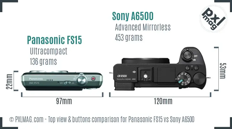 Panasonic FS15 vs Sony A6500 top view buttons comparison