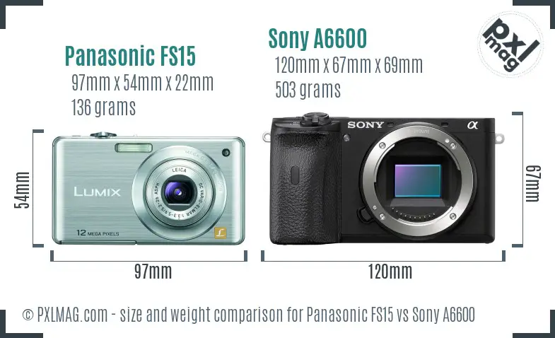 Panasonic FS15 vs Sony A6600 size comparison