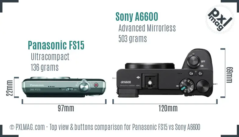 Panasonic FS15 vs Sony A6600 top view buttons comparison