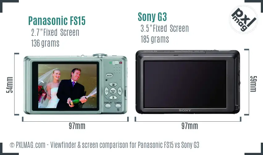 Panasonic FS15 vs Sony G3 Screen and Viewfinder comparison