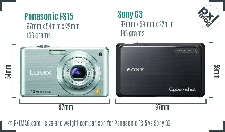 Panasonic FS15 vs Sony G3 size comparison