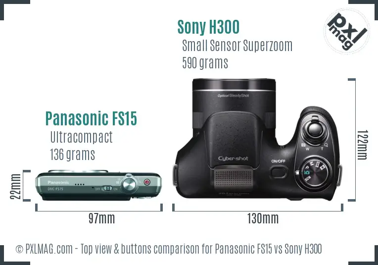 Panasonic FS15 vs Sony H300 top view buttons comparison