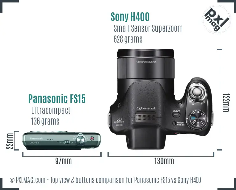 Panasonic FS15 vs Sony H400 top view buttons comparison