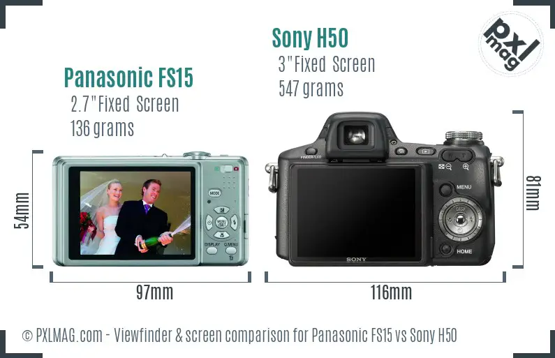 Panasonic FS15 vs Sony H50 Screen and Viewfinder comparison