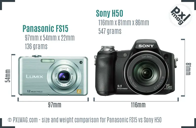 Panasonic FS15 vs Sony H50 size comparison