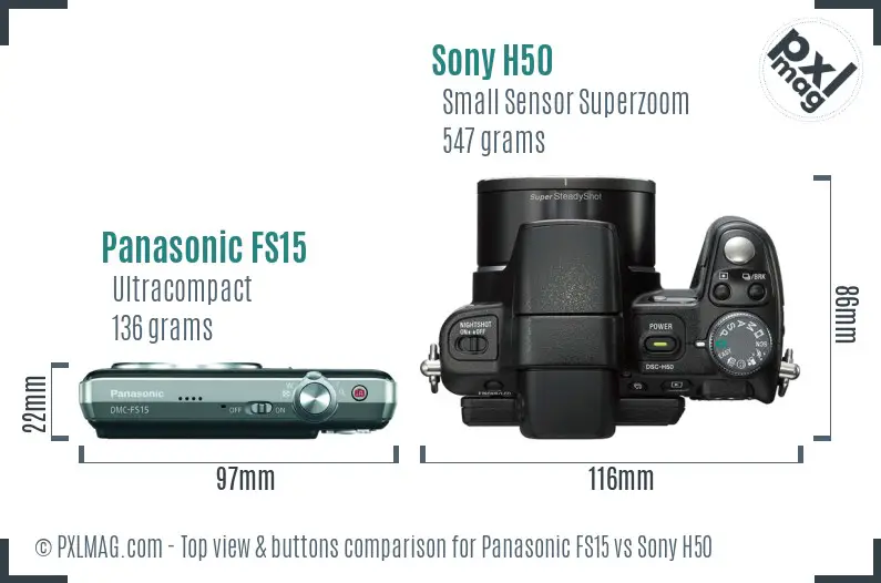 Panasonic FS15 vs Sony H50 top view buttons comparison