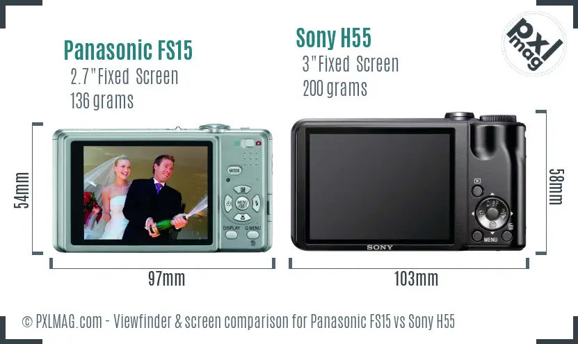 Panasonic FS15 vs Sony H55 Screen and Viewfinder comparison