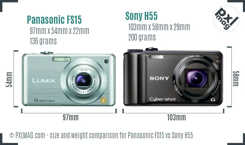 Panasonic FS15 vs Sony H55 size comparison